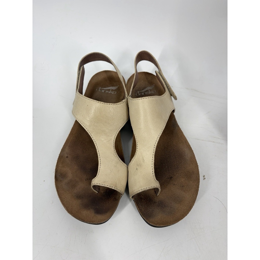 Dansko Womens Reece Thong Sandals Sz 37 US 6.5-7 Beige Leather Comfort Cork